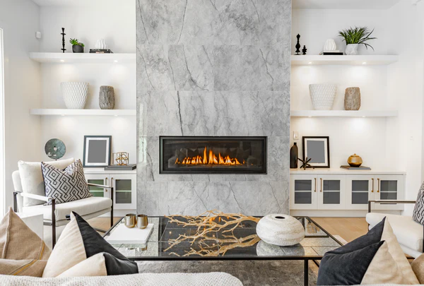 Sleek gas fireplace from Fireplace Creations